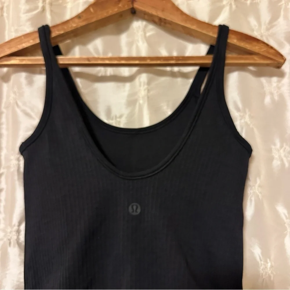 Lululemon Black Ebb to Street Bodysuit Ribbed Scoop Neck Sleeveless Tank Thong
